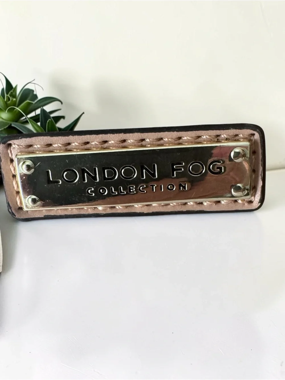 London Fog Vintage Tan/Nude Vegan Leather Croc-Embossed Satchel Gold Accents